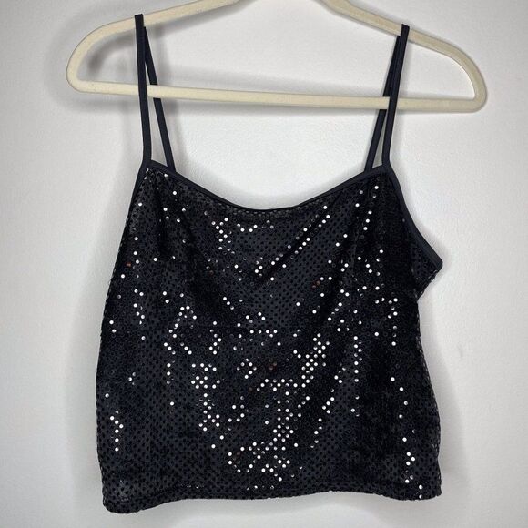 Siren Vintage Sequin‎ Party Night Out Spaghetti Strap Cropped Tank - Picture 1 of 5